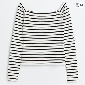 H&M Striped Ribbed Off-Shoulder Top